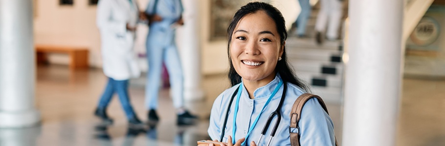 A medicine student wearing a stethoscope.