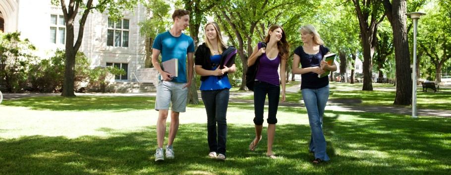 Students walking on a university campus