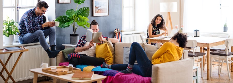 Image of a group of students in university accommodation