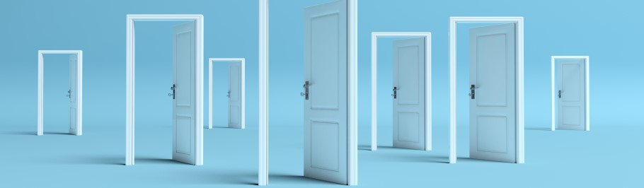 An image of open doors, to show the range of university options.