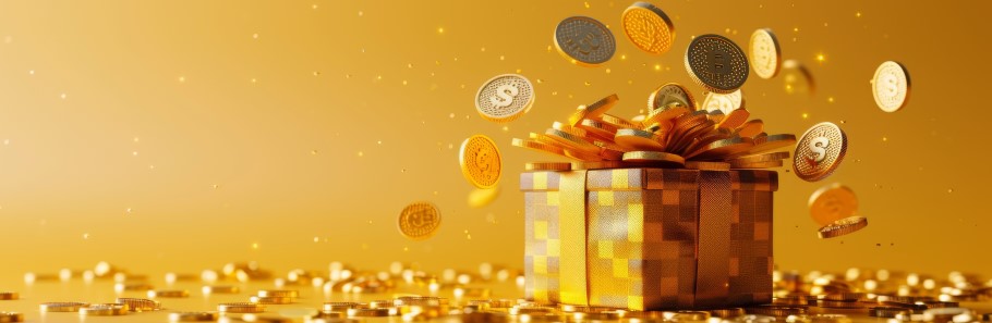 Image of a present with a present symbol and coins coming out