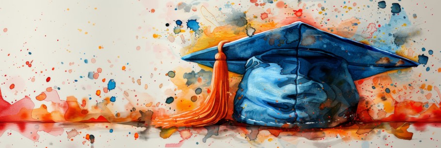 Creative image of a graduation cap in an artists studio 