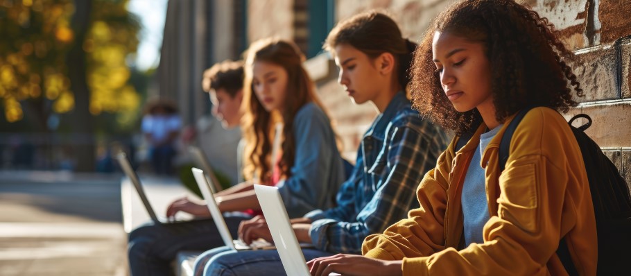 Image of a group of students studying on a university campus